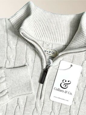 Collars & Co. Men’s Cream Cable Knit Half-Zip Sweater